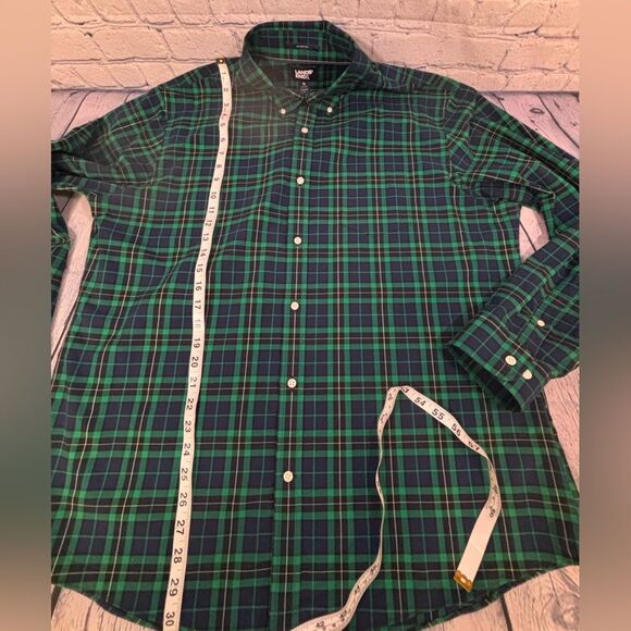 Lands' End Green Blue Tartan Plaid No Iron Twill Classic Button Down Shirt XL - Picture 8 of 9